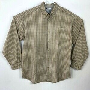 Columbia Button Up Shirt Men XL Button Down Long Sleeve Cotton Plaid Beige Gray